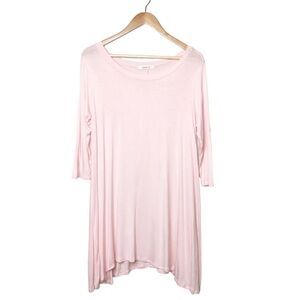Love In 3/4 Sleeve Light Powder Pink Oversized Swoop Neck Asymmetrical Blouse